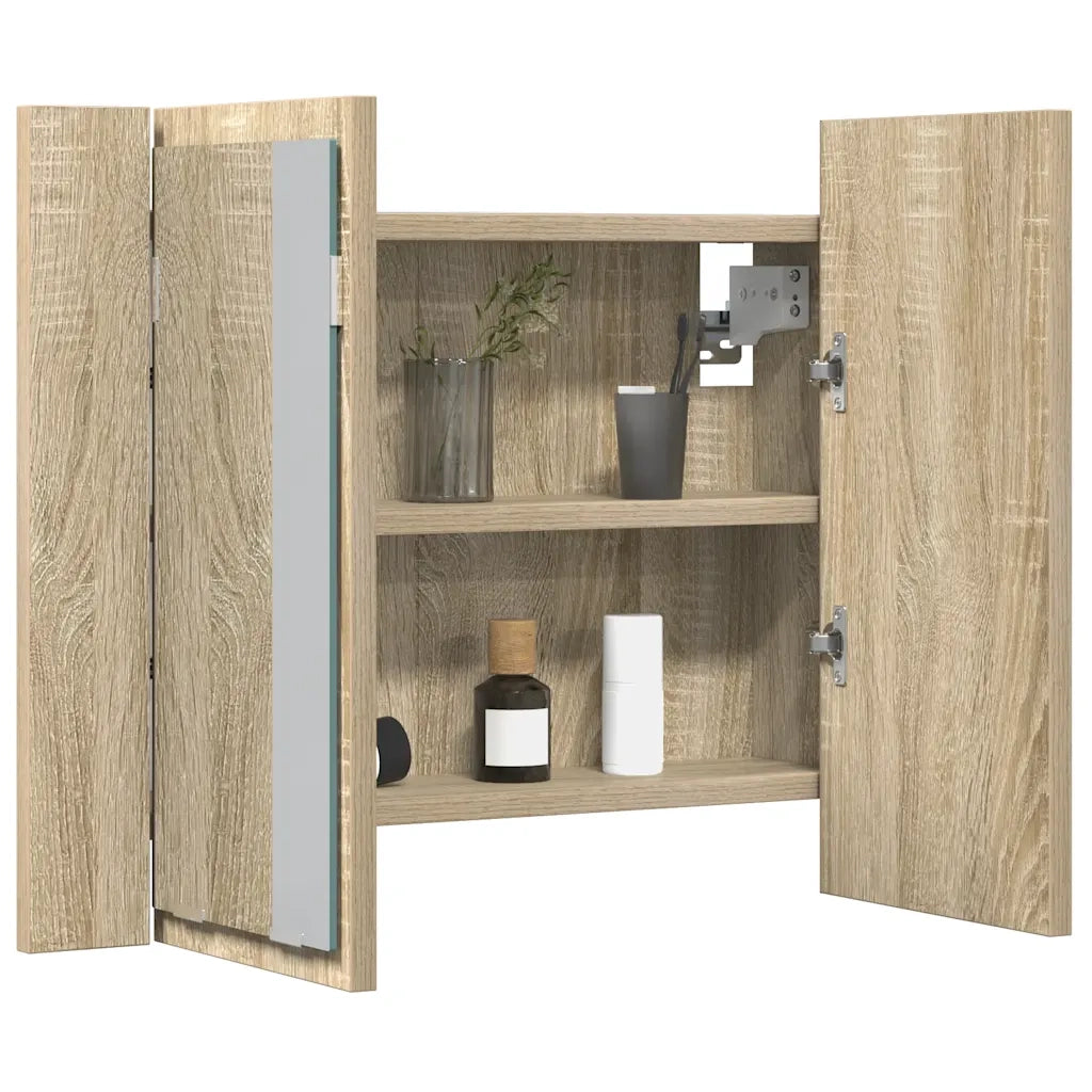 Armadietto a Specchio con Luci LED-Mobiletto a specchio Rovere Sonoma in Acrilico 635482