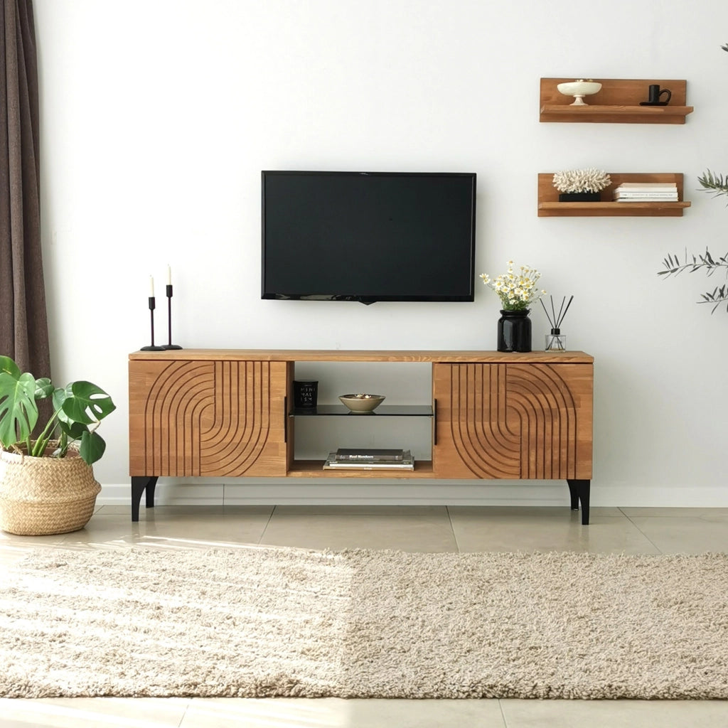 Neviano, Mobile Porta tv un Ripiano, 150x30x40h cm Marrone Rovere