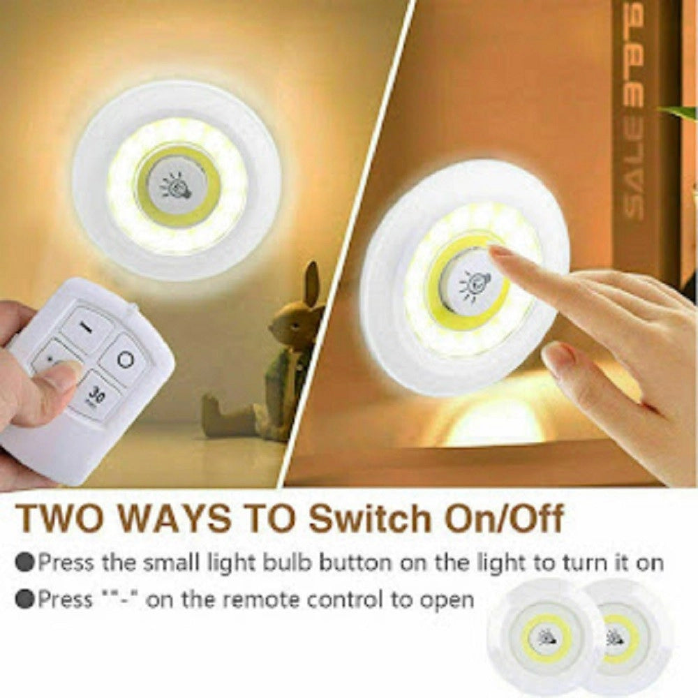 Trade Shop - Set 3 Luci Led Cob Con Telecomando Luce Regolabile Lampada Disco Armadio Tx-9728 -