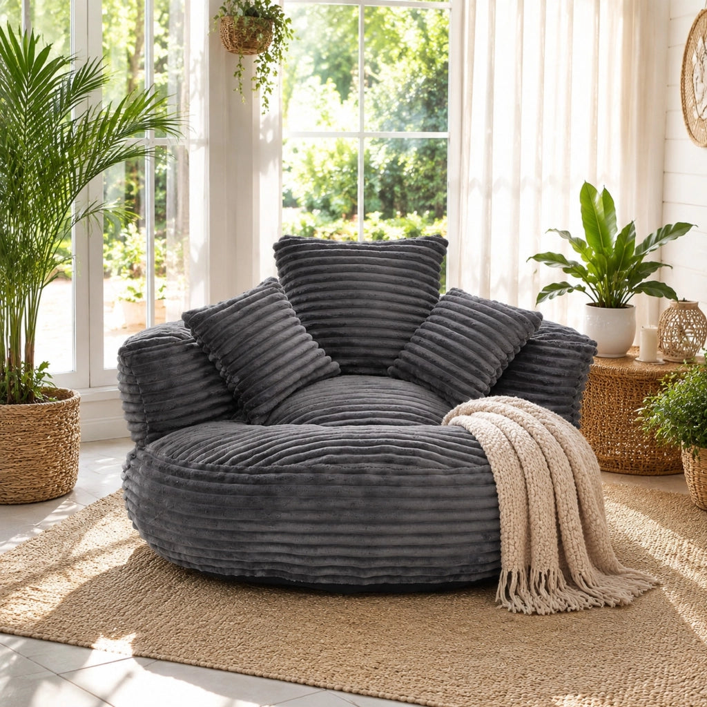 Poltrona sacco in velluto a coste grigio scuro 108x108x52 cm