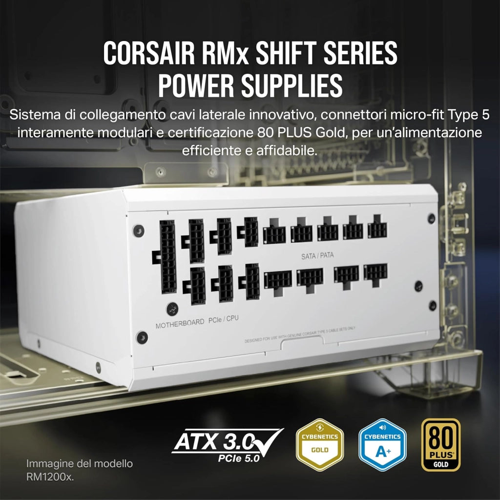 RM750x SHIFT Alimentatore ATX Interamente Modulare - Interfaccia Laterale - Compatibilità con ATX 3.1 e PCIe 5.1 - Efficienza 80 PLUS Gold - Bianco