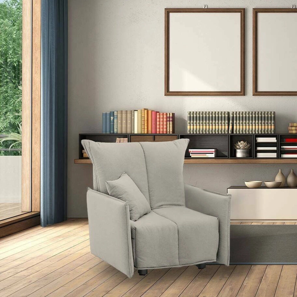 Divano Letto Atlantis, Divano singolo, Made in Italy, Poltrona soggiorno con apertura a carrello, in tessuto imbottito, con Braccioli standard, cm 110x90h85, colore Beige