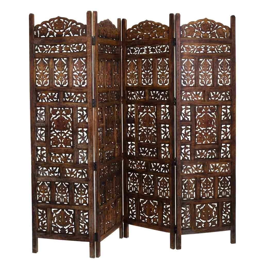 Paravento in legno marrone fatto a mano 50(x4)x2x180h cm