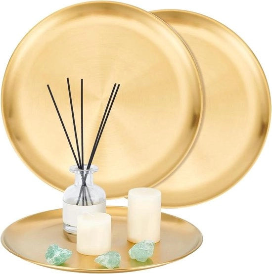 Piatto decorativo da tavolo da pranzo in acciaio inox a forma rotonda dorata - organizzatore di profumi e candele - tavolo da lavoro per la cucina