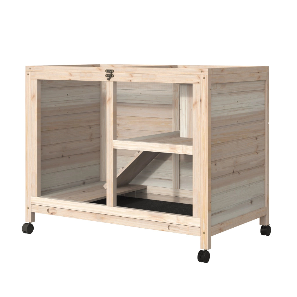 Gabbia per conigli in legno massello 2 piani con ruote ¨C Zephmum ¨C 91.5x53.3x73 cm