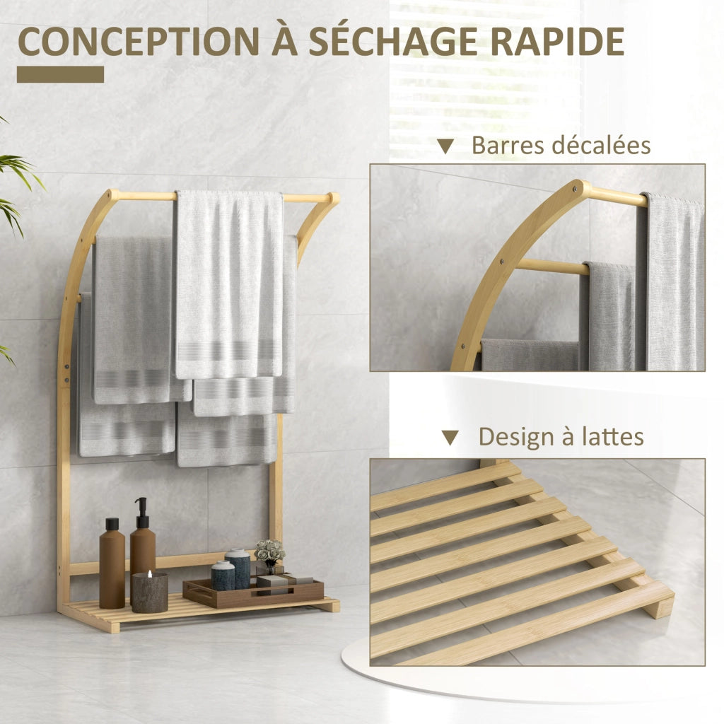 Portasciugamani da Bagno in Bamb¨´ 3 Barre ¨C Xylo ¨C con Ripiano Salvaspazio Naturale