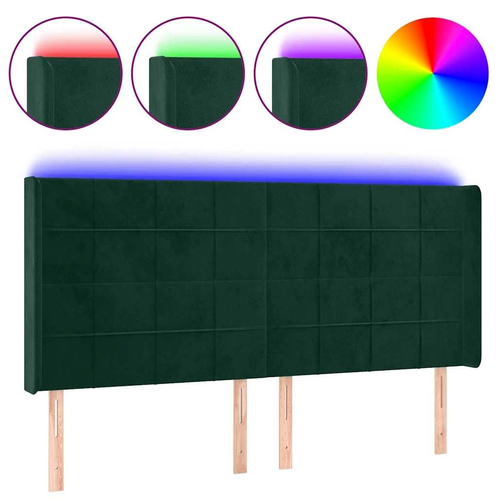 Testiera a LED Verde Scuro 203x16x118/128 cm in Velluto 3124117