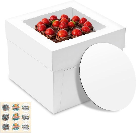 Doccia per torte in cartone con finestra di osservazione - 7 pezzi - per feste di compleanno e matrimoni - 25 cm - modello di supporto per torte in cartone.