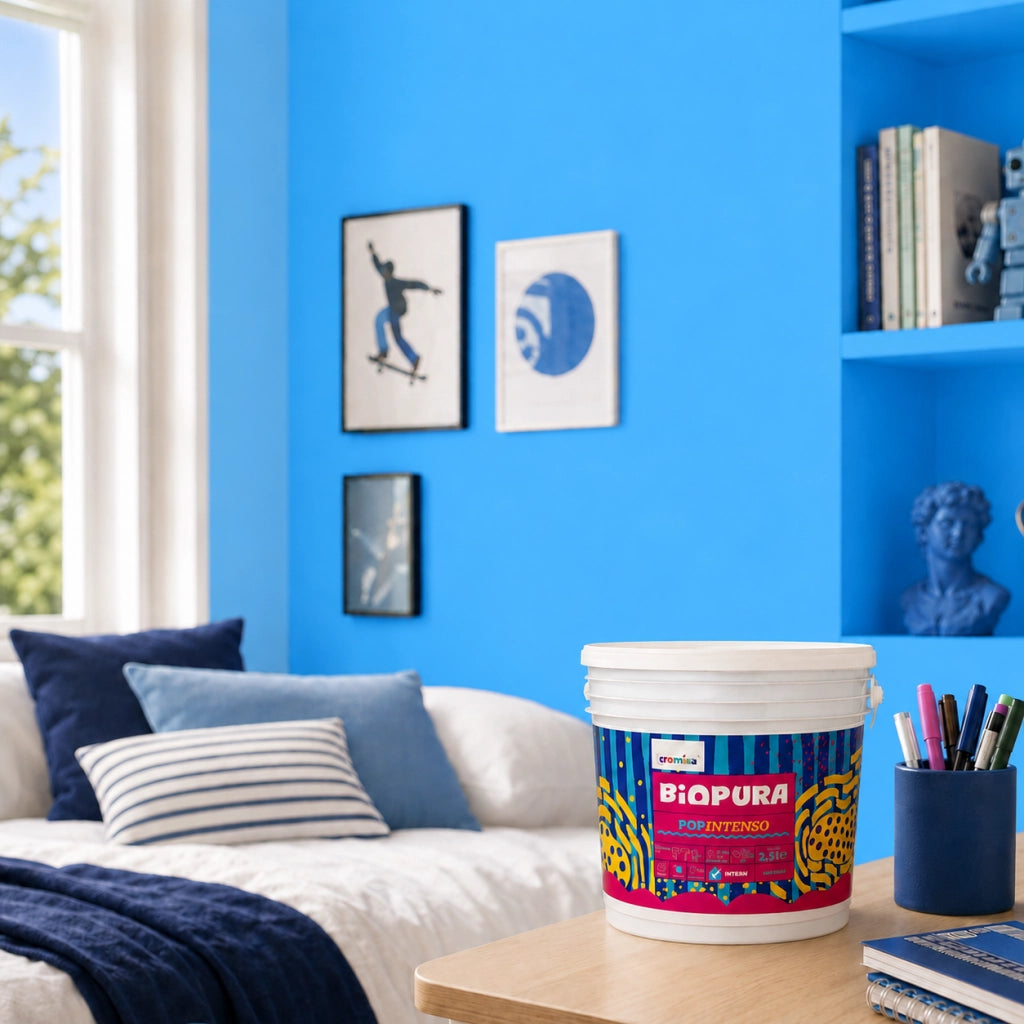 Popintenso palestra e decori interni pittura murale lavabile e coprente cromika *** formato 2.5 lt, colore- blu splas...