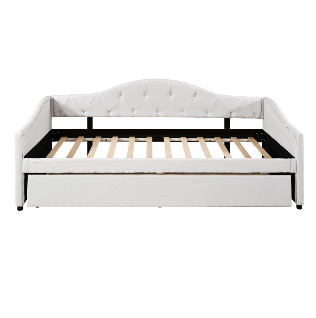 LETTO estraibile 90x200 cm beige in lino e MDF