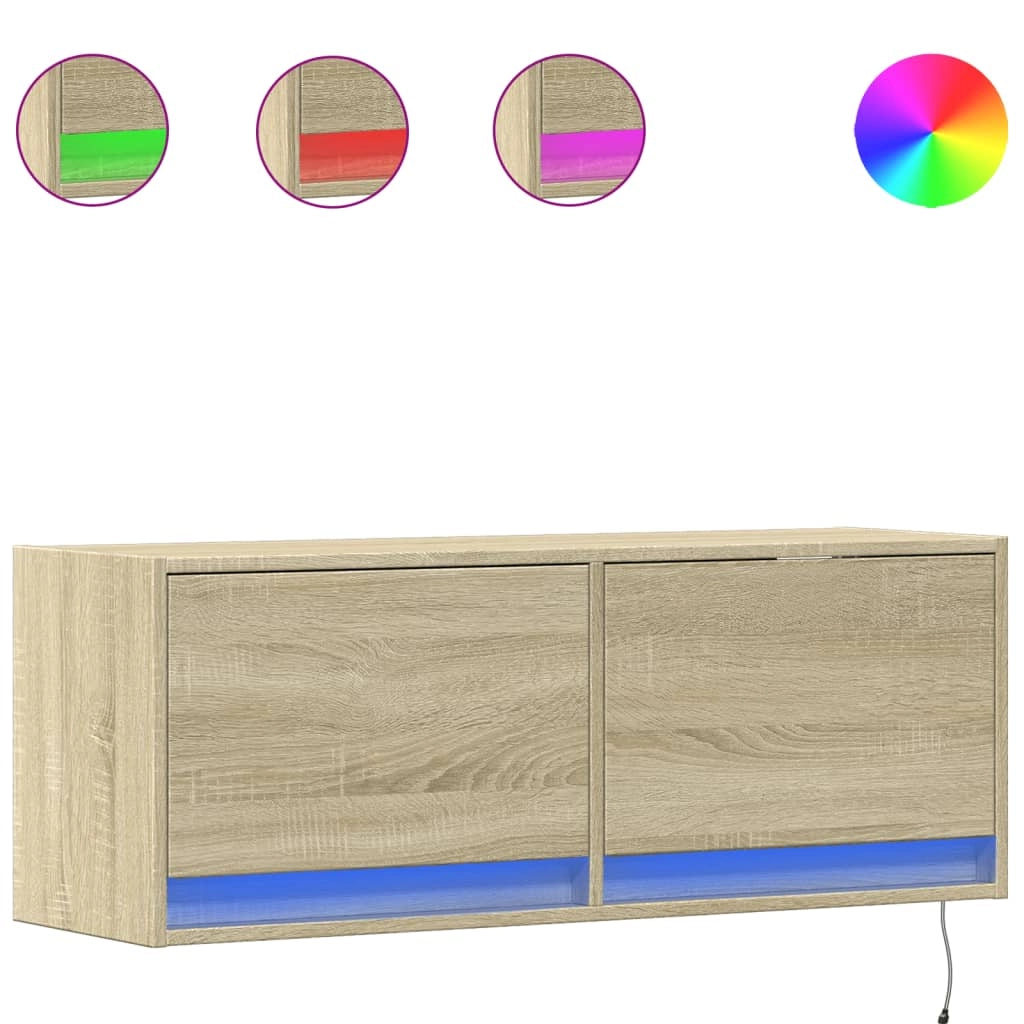 Mobile TV multimediale mensola TV credenza mobile TV sala da pranzo soggiorno parete attrezzata per camera da letto con luci LED rovere Sonoma 100 x 31 x 35 cm marrone 02_0028001