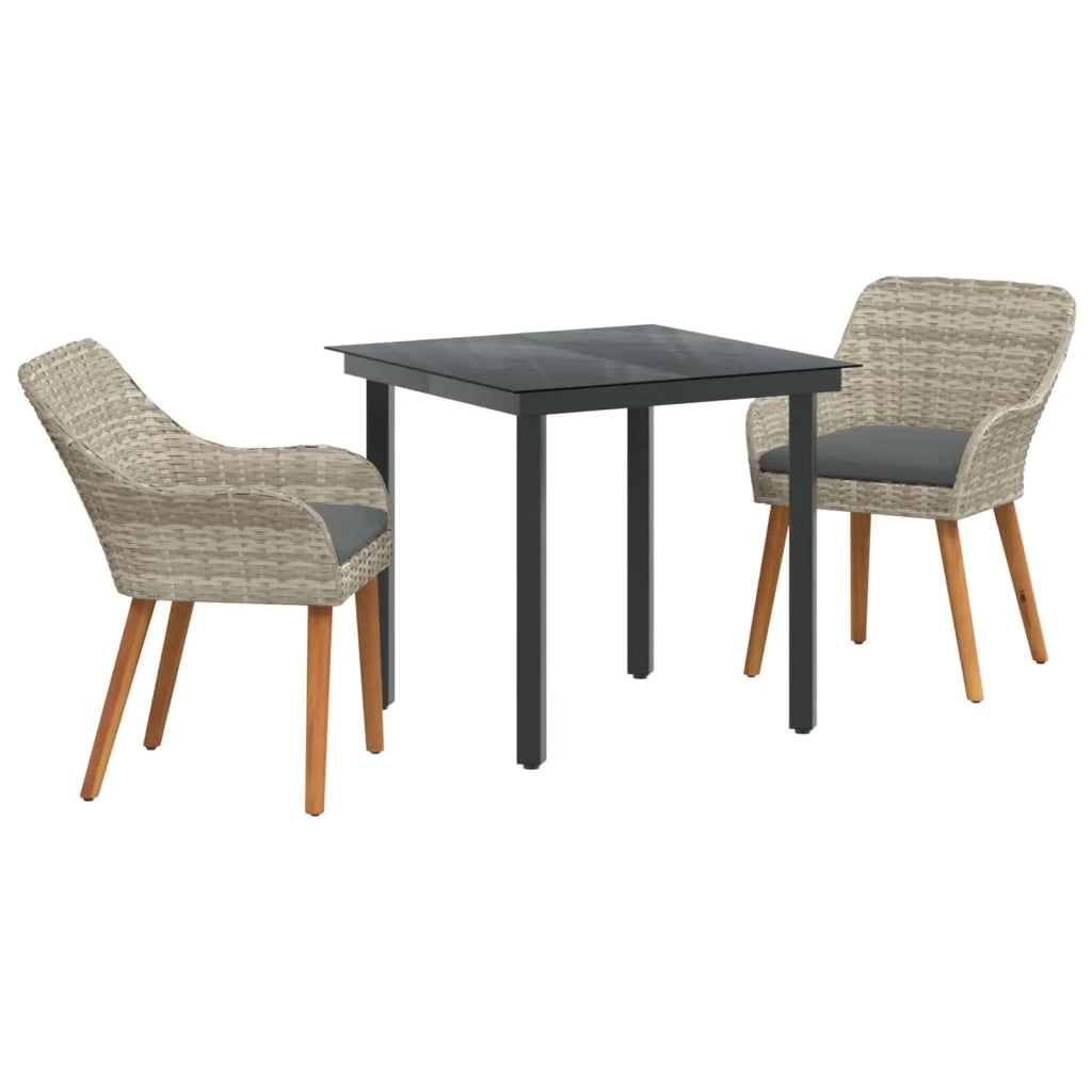 Set da Pranzo per Giardino 3 pcs Grigio chiaro polyrattan