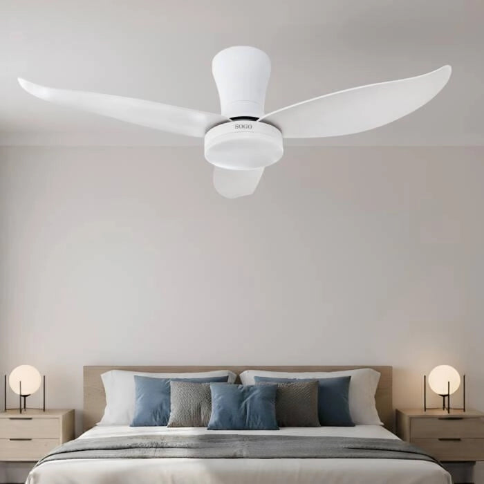 Ventilatore da soffitto 90 cm con luce LED, motore DC 18W, 6 velocità, telecomando incluso, funzione reversibile - SOGO
