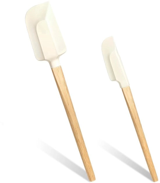 Spatale in silicone con manico di legno - progettazione ergonomico - set da 2 - quercia e silicone
