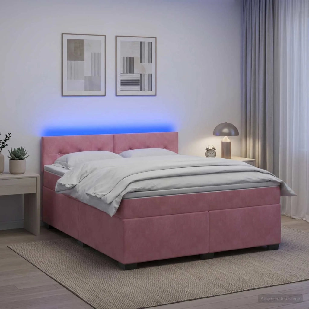 Letto con Box Spring, Materasso e LED Rosa 160 x 200 cm Velluto 3452215