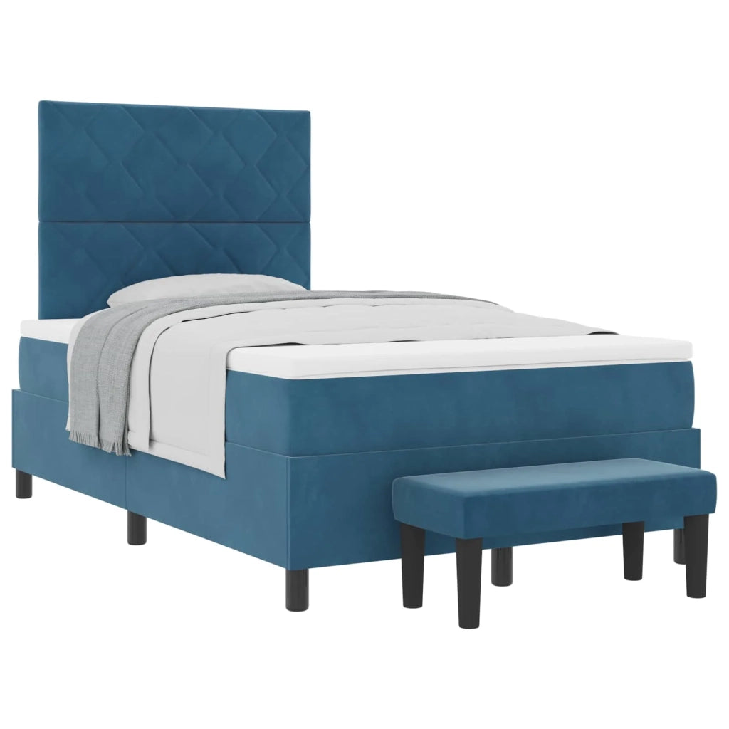 Letto a molle con materasso Blu scuro 120 x 190 cm Velluto