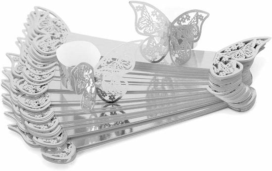 Decorazione per tavola - 30 pezzi di serviette in carta riflettente a forma di farfalla con buchi per creare un effetto di luce per decorazione di tavola per matrimoni, compleanni e cene di compleanno