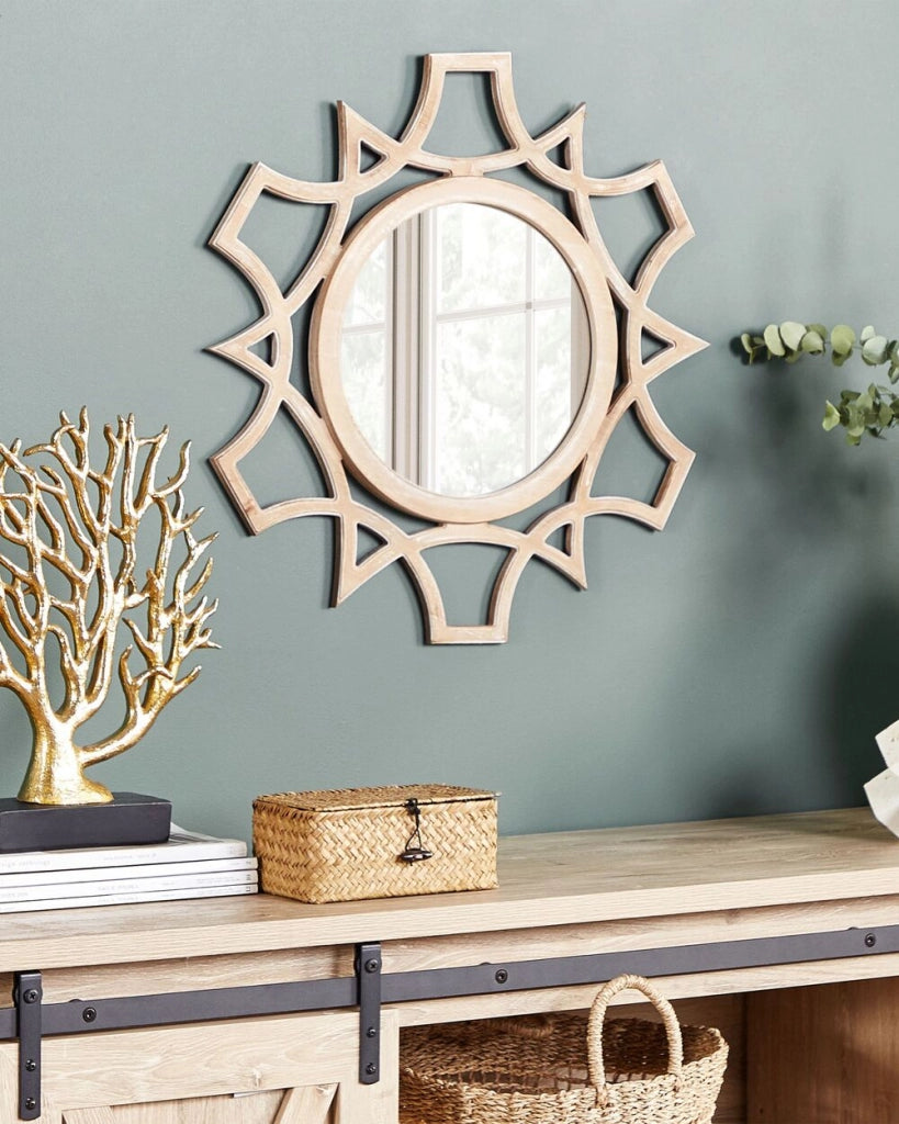 Specchio da parete legno chiaro MDF impiallacciato ø 60 cm Rotondo Decorativo Fatto mano Pezzo arredo Stile scandinavo