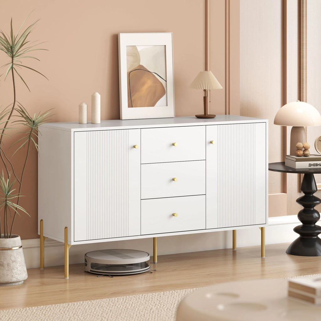 Buffet da cucina ¨C zephmum ¨C bianco, acciaio, 5 gambe, 2 porte, 3 cassetti