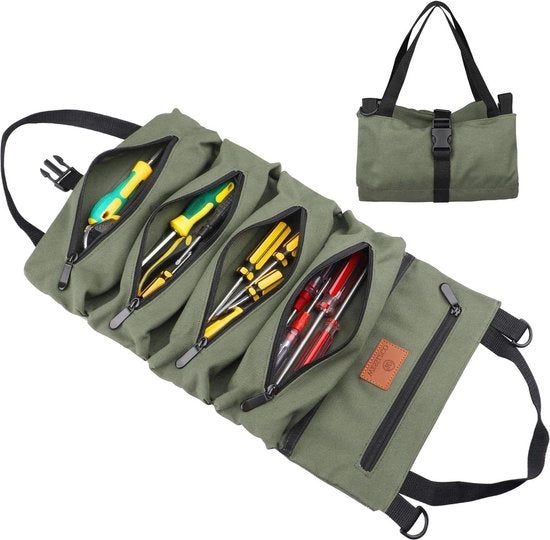 Etui Oprolbaar - Tas con chiusura a chiave - Organizzatore multifunzionale di tela per strumenti - Verde