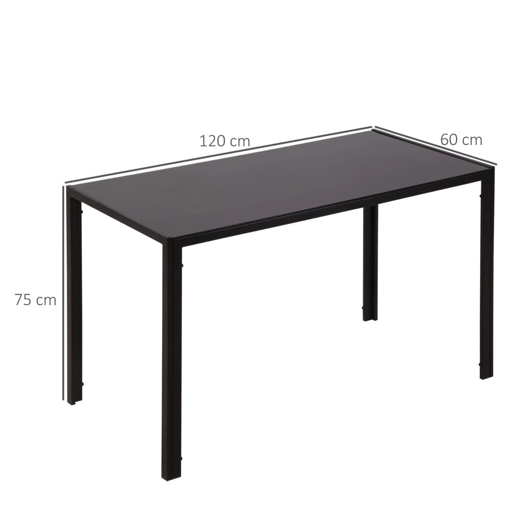Tavolo da Cucina per 4 Persone in Metallo e Vetro Temperato, 120x60x75 cm, Nero
