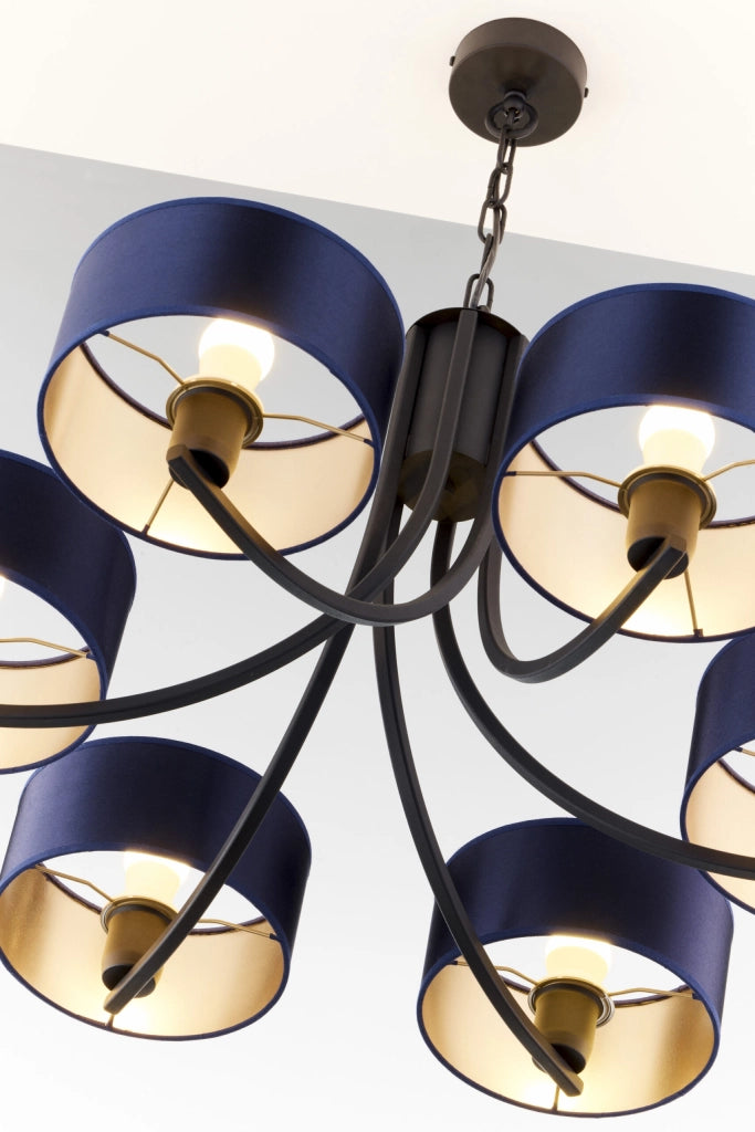 Lampadario nero a catena, paralumi blu 6xE27 ARTHUR Jupiter