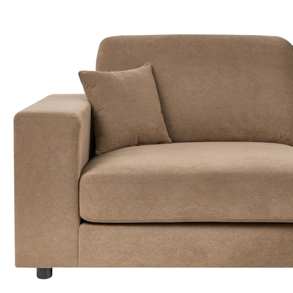 Divano angolare lato sinistro in Tessuto imbottito marrone con Cuscini 3 posti stile moderno minimalista