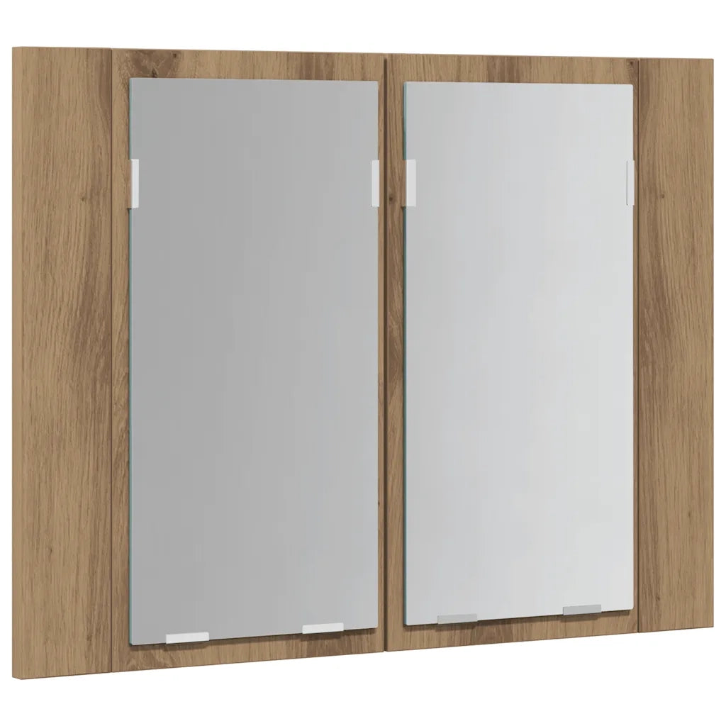 Mobile Specchio LED-Armadietto a Specchio da Bagno Rovere Artigianale 60x12x45 cm Multistrato