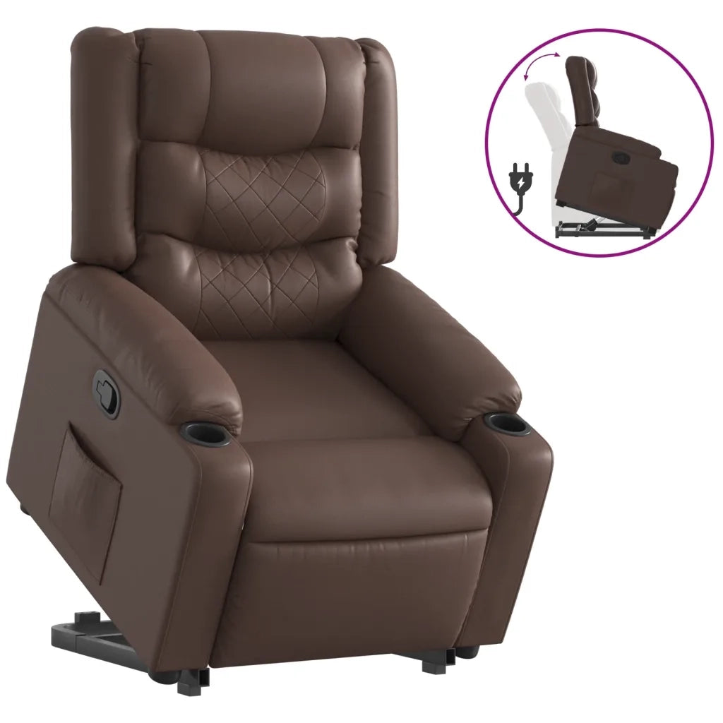 Poltrona Alzapersona Reclinabile Marrone in Similpelle 3206553