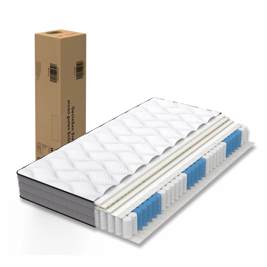 Materasso H3 a molle insacchettate a 7 zone con schiuma, bianco e grigio