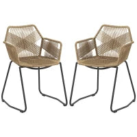 Set 2 Sedie da Pranzo Stile Boho da Interno in Rattan PE con Schienale Basso e Braccioli, Giallo