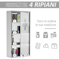 Easycomfort Armadietto Medicinale Cassetta Porta Medicina a Quattro Ripiani in Acciaio Inox 30 x 12 x 60cm