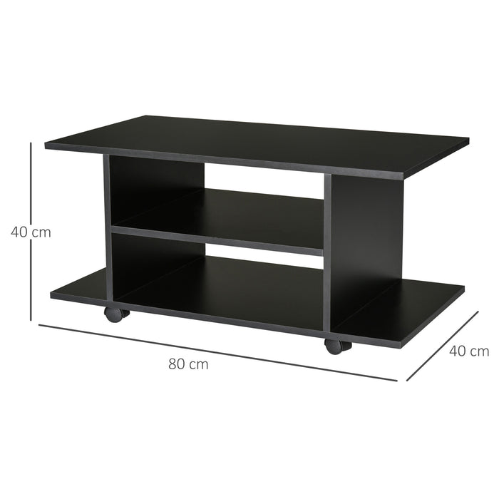 Easycomfort Mobile TV Moderno con Ruote, Mobiletto TV in Legno, 80 × 40 × 40cm Nero