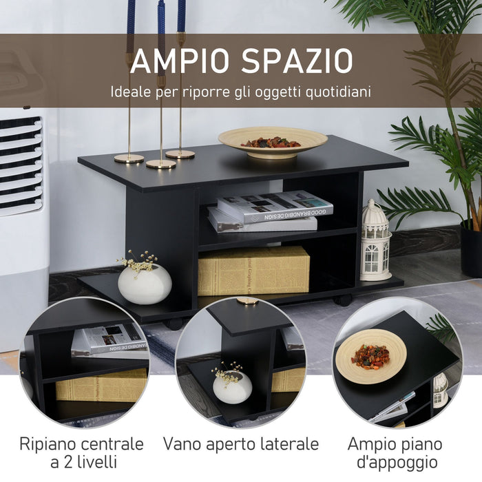Easycomfort Mobile TV Moderno con Ruote, Mobiletto TV in Legno, 80 × 40 × 40cm Nero
