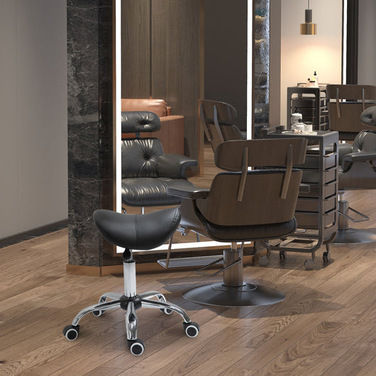 Easycomfort Sgabello da Lavoro a Sella con Ruote e Altezza Regolabile per Negozi Parrucchiere e Tattoo, 52x53x49-61cm Nero