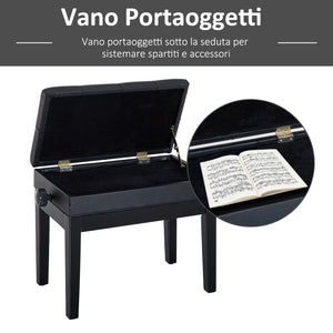 Easycomfort Sgabello per Pianoforte con Vano Contenitore e Altezza Regolabile, Nero