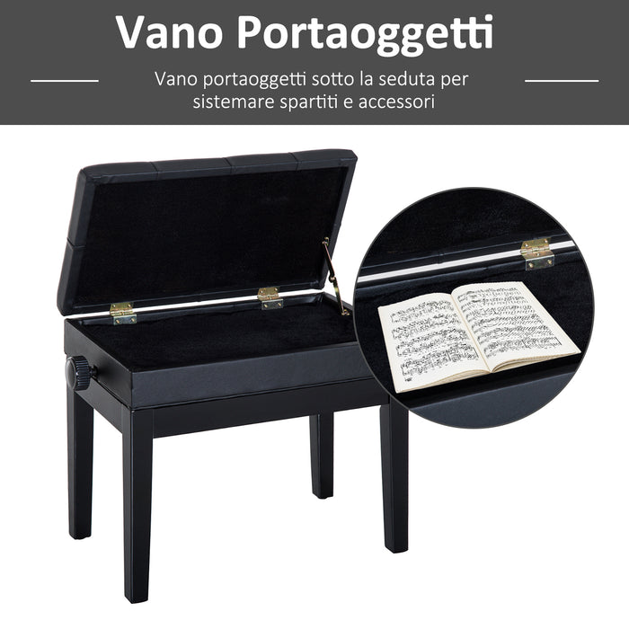 Easycomfort Sgabello per Pianoforte con Vano Contenitore e Altezza Regolabile, Nero