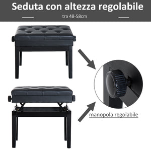 Easycomfort Sgabello per Pianoforte con Vano Contenitore e Altezza Regolabile, Nero