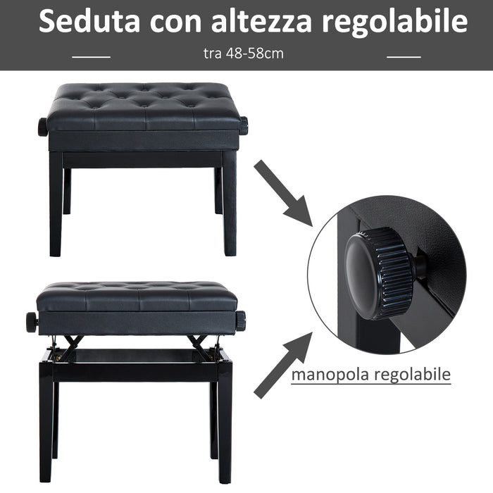 Easycomfort Sgabello per Pianoforte con Vano Contenitore e Altezza Regolabile, Nero