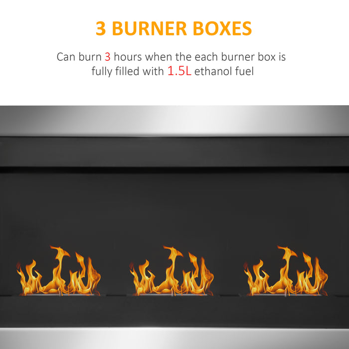 EasyComfort Camino a Bioetanolo da Parete Biocamino di Design con 3 Bruciatori in Acciaio Inox 110 x 63 x 16cm