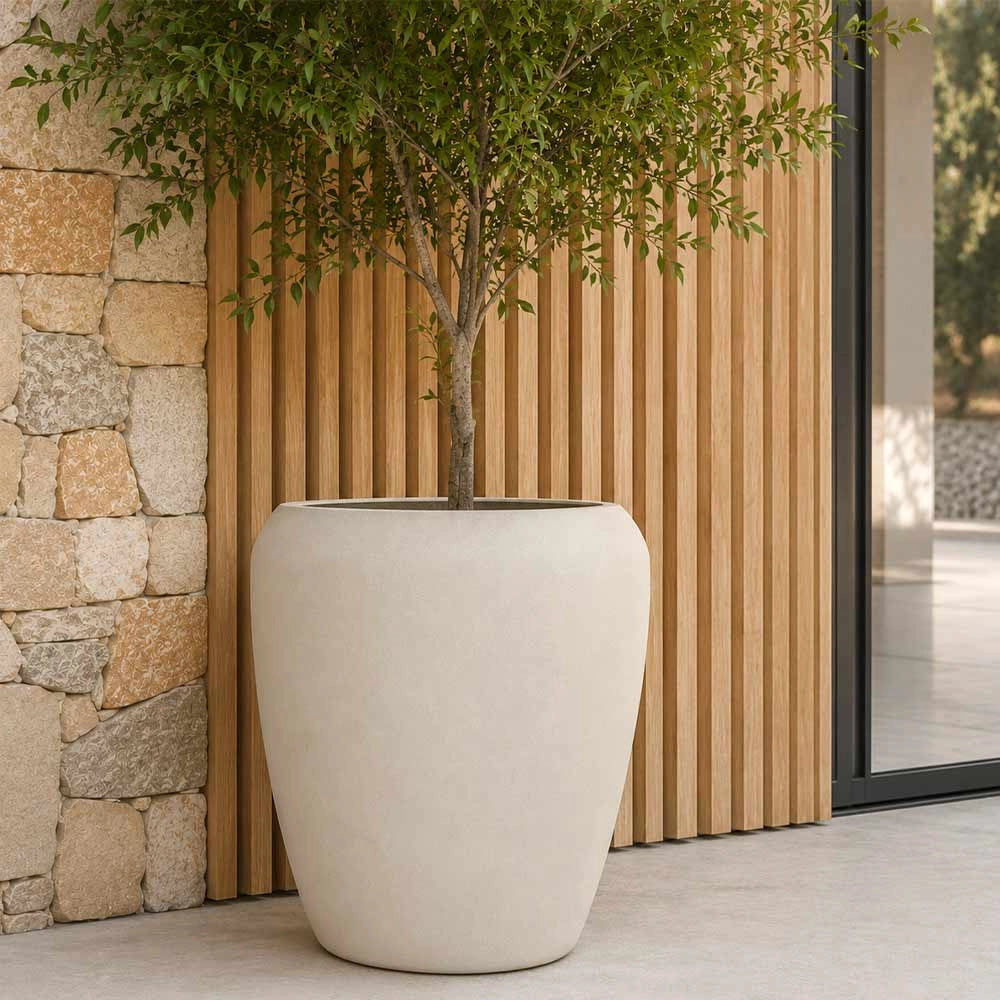 Vaso in plastica HDPE poliresina alta densità per piante Conchino Beige h 39,5