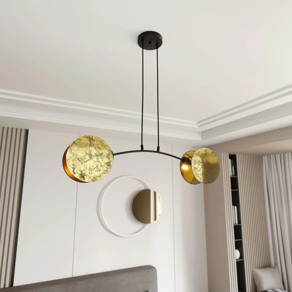 Lampada A Sospensione 2 Luci Moderna Nut In Acciaio Effetto Marmo Bianco