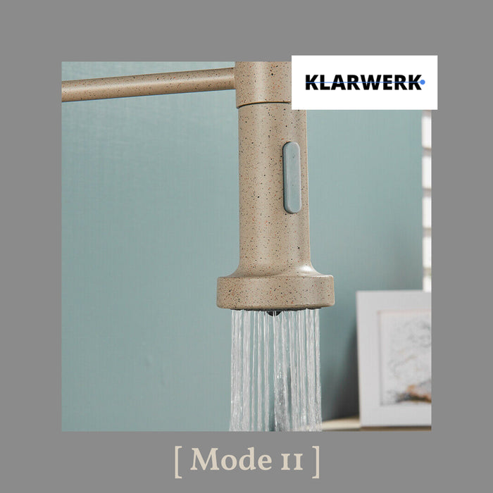 BERND | Rubinetto girevole beige da cucina in acciaio inossidabile |Miscelatore professionale girevole a 360 gradi con doccia | Alta pressione 2 porte