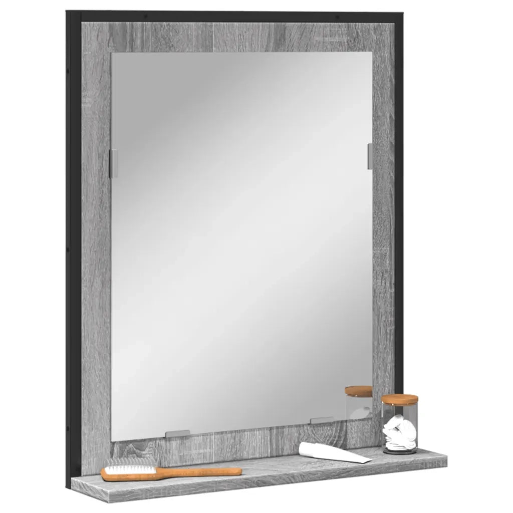 Specchio Bagno con Ripiano-Mensola con Specchio Grigio Sonoma 50x12x60cm Multistrato