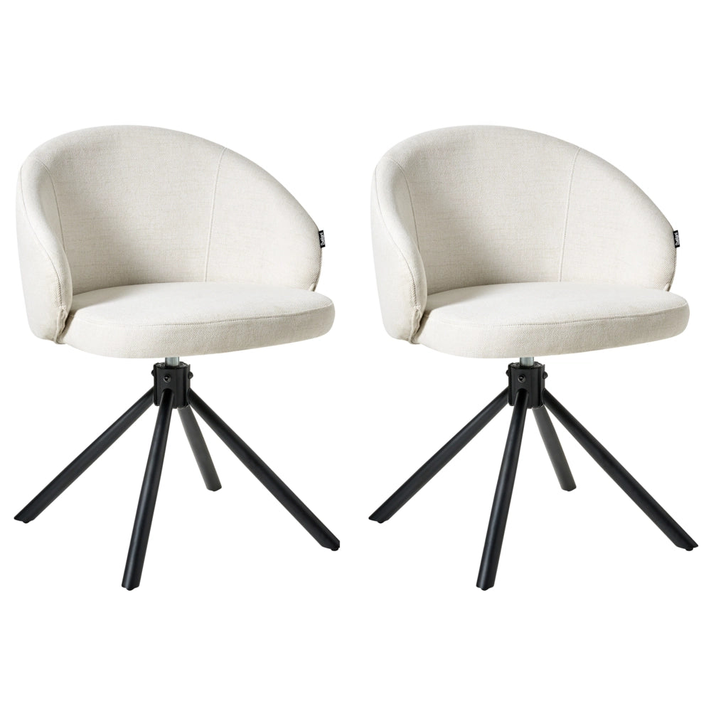 Set di 2 sedie da pranzo girevoli Rivestimento in tessuto bianco sporco Base girevole in metallo
