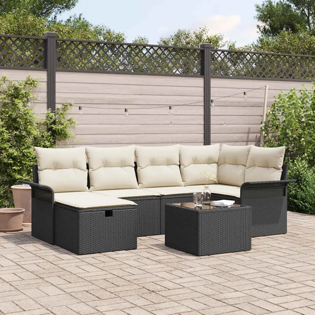 Set Divano da Giardino con cuscino 7 pcs Poly Rattan