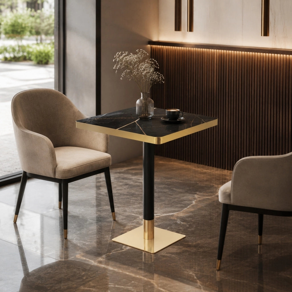 TAVOLO Quadrato 60x60 cm Effetto Marmo Nero MDF e Metallo