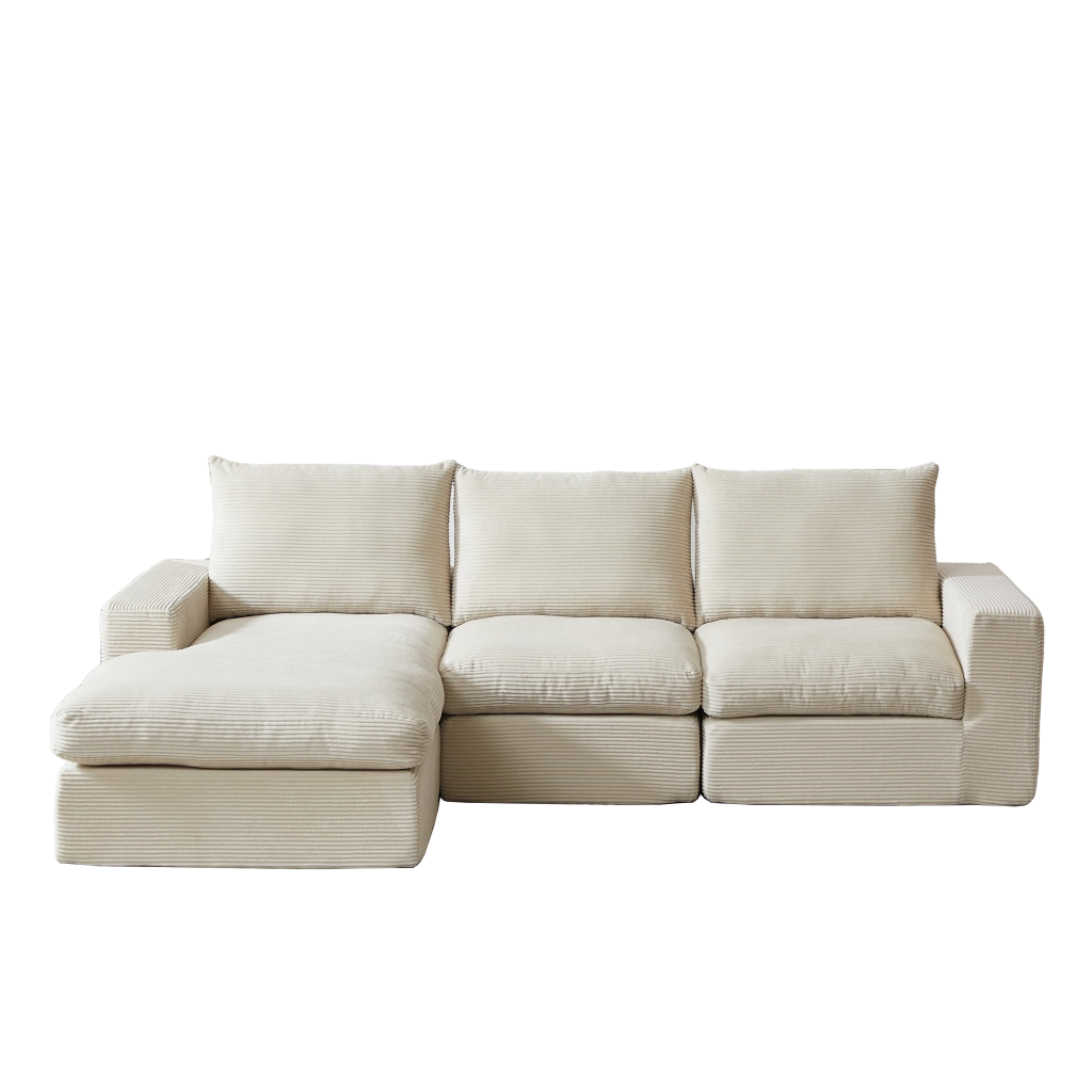 Divano Angolare con Chaise Longue in Tessuto a Coste e Cuscini ¨C Xylo ¨C Grigio