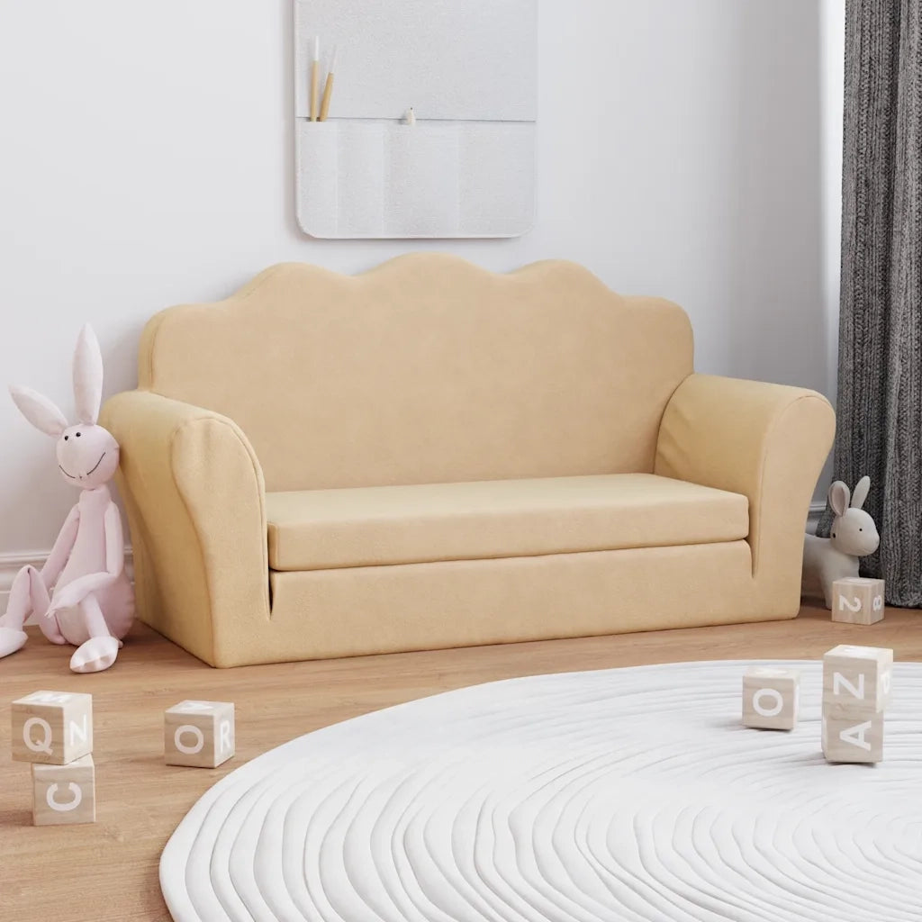 Divano Letto per Bambini a 2 Posti Crema in Morbido Peluche 357061