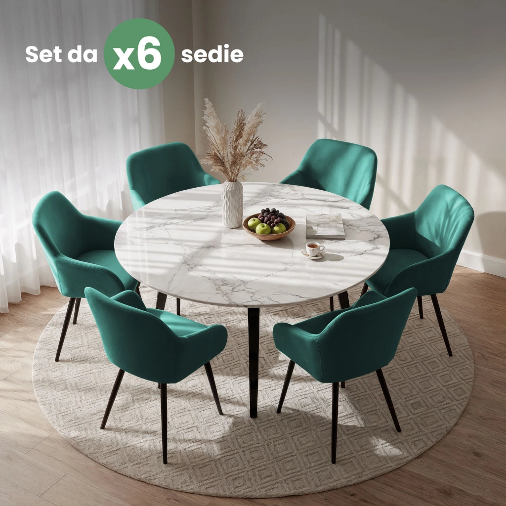 Set di 6 Sedie in velluto liscio ESTELLE Verde Bottiglia gambe nere